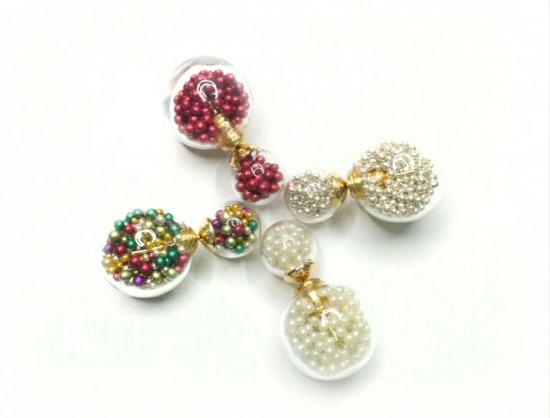 Preview: Doppelkugel-Ohrstecker Metall Kügelchen Füllung